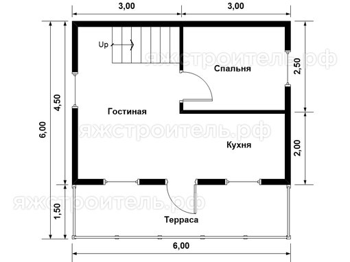 ДК-18 - каркасный дом  6х6 - планировка 1 этажа